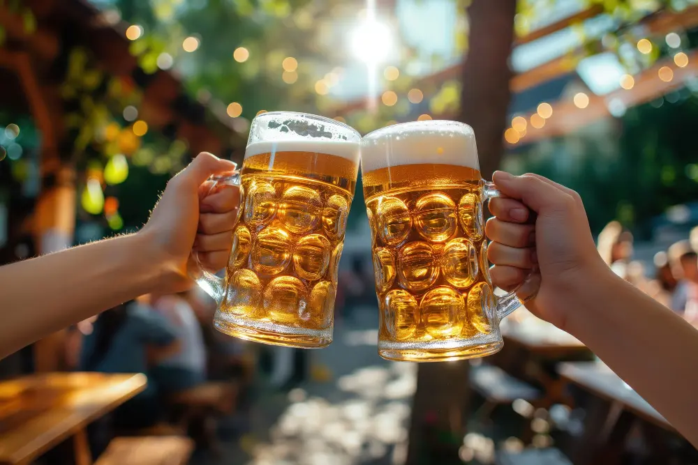 zwei Bierkrüge Hangxiety Alkohol