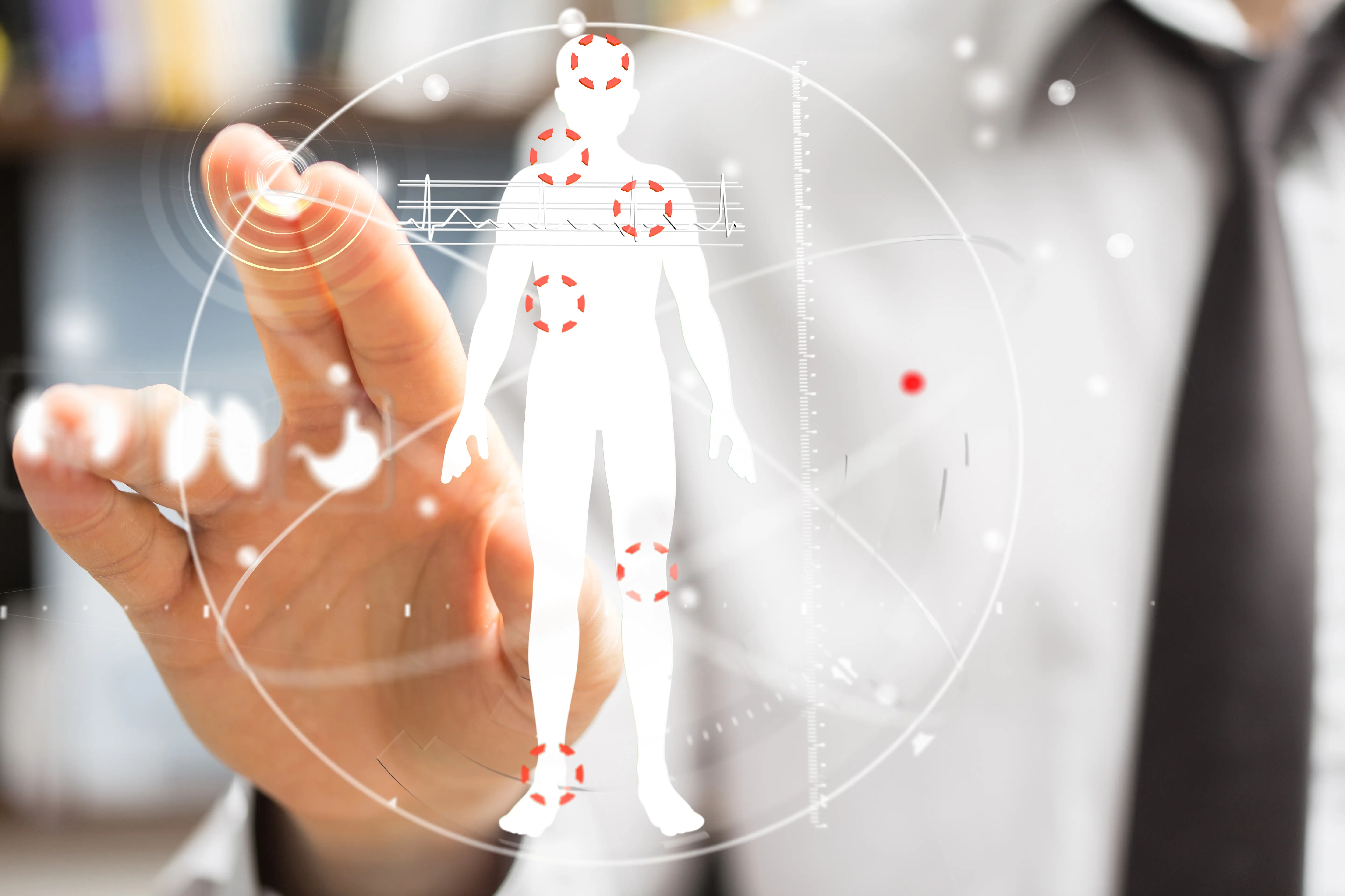 Menschlicher Körper gezeichnet mit Kreisen um wichtige Organe