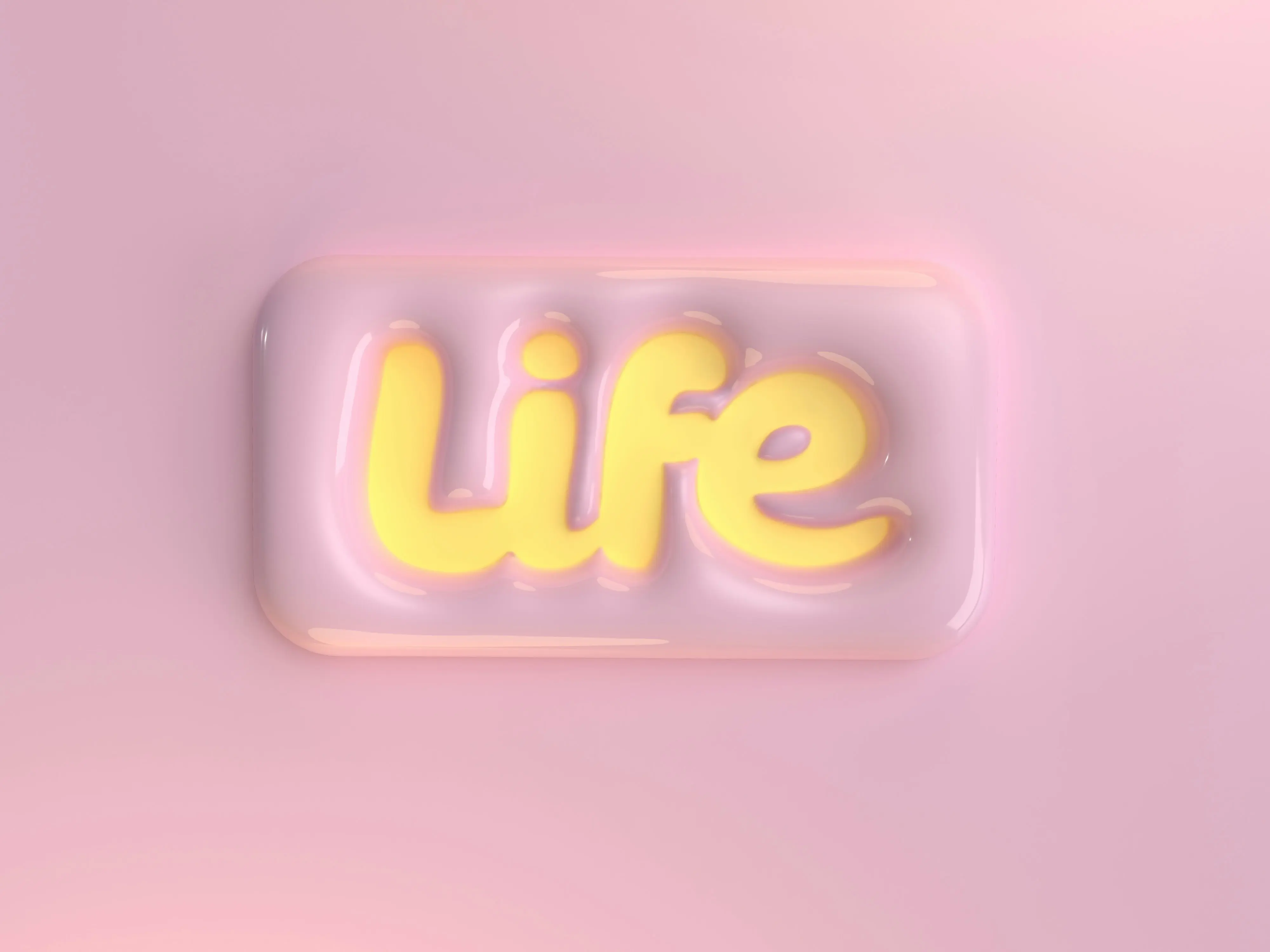 Life in gelber Schrift auf rosa Untergrund
