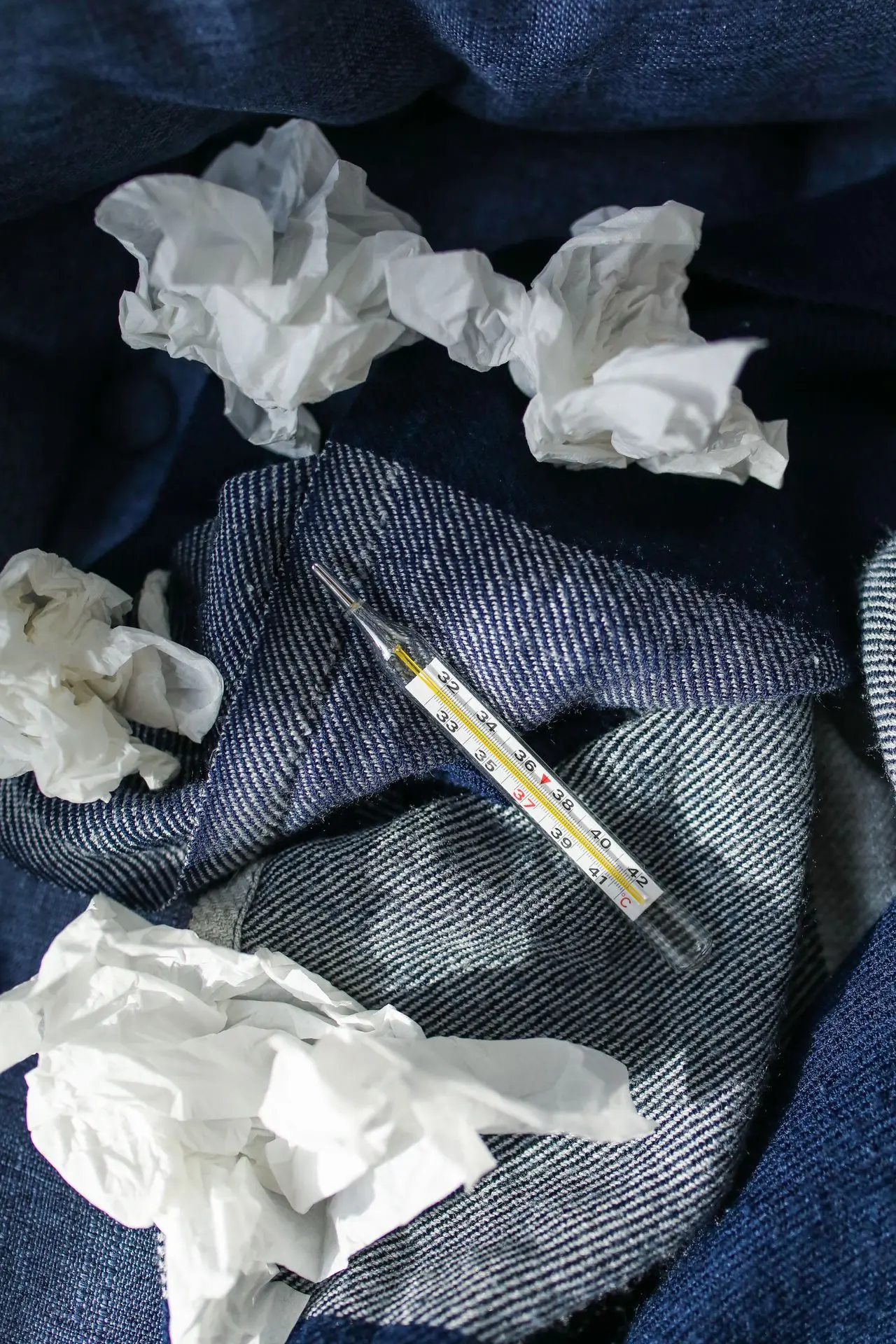 Stress Erkältungen Taschentücher Fieberthermometer