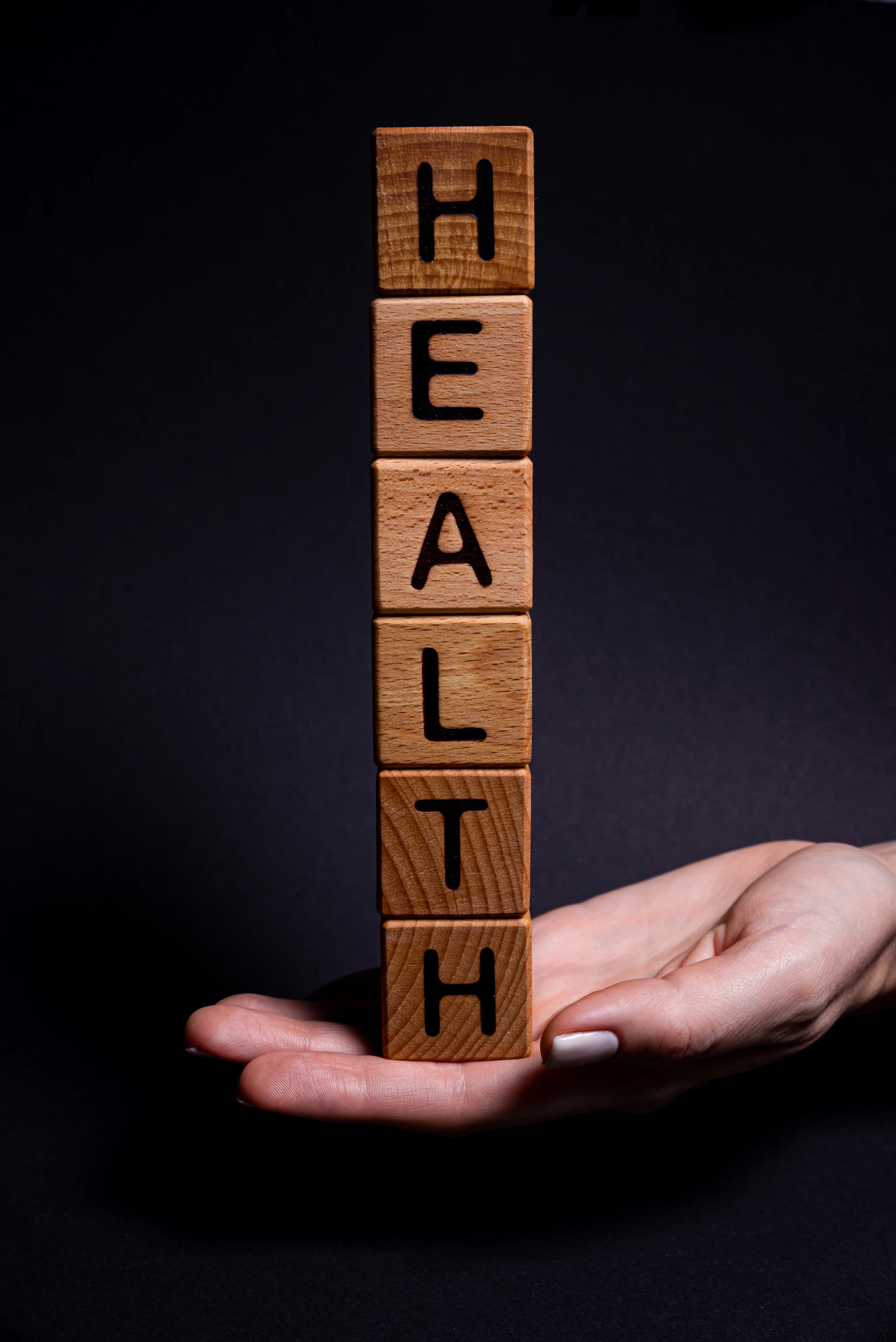 Holzbausteine mit Aufdruck Health Prävention 